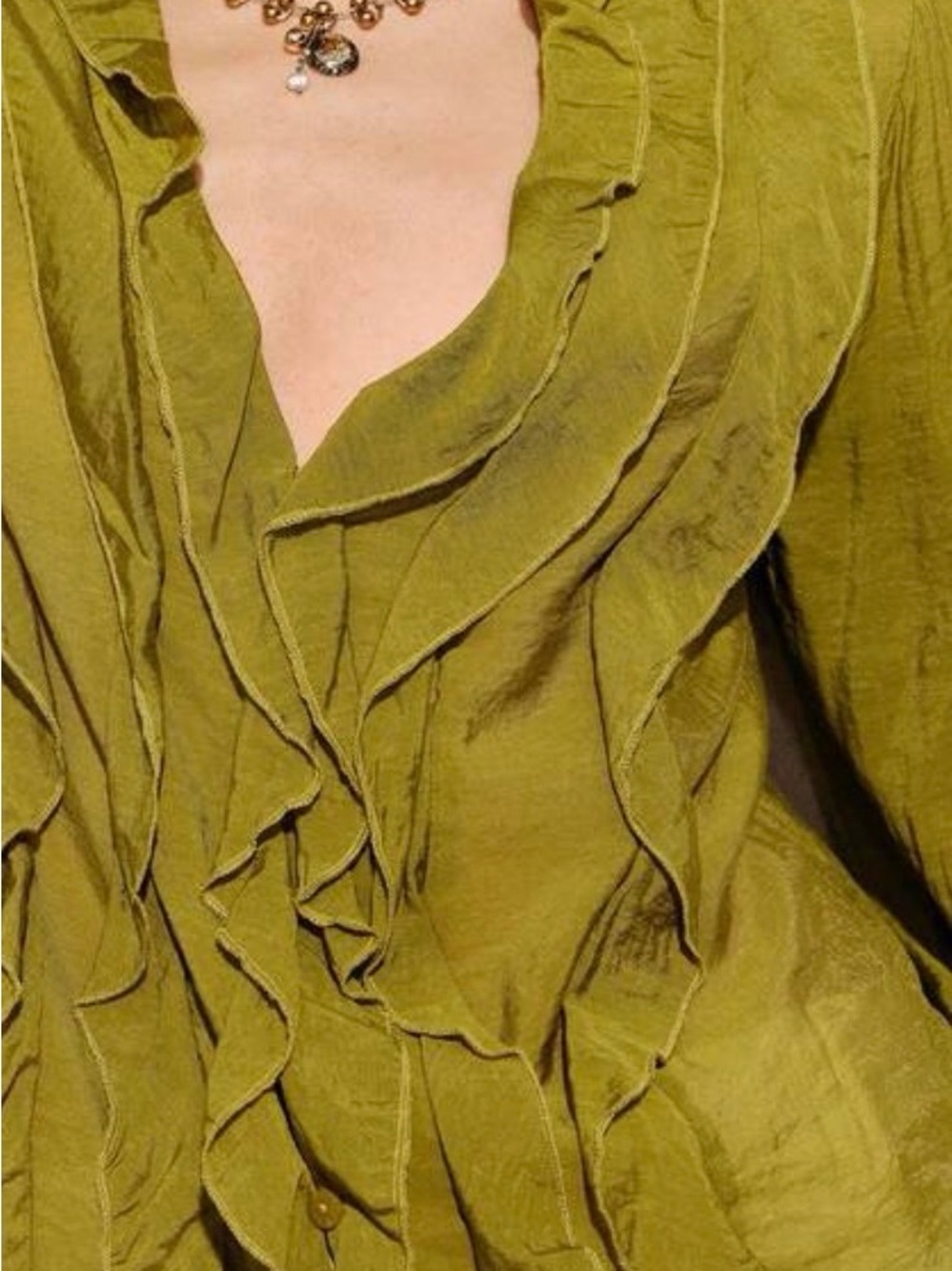MODICHIC Olive Green Ruffle V-Neck Blouse - Picture 6 of 8